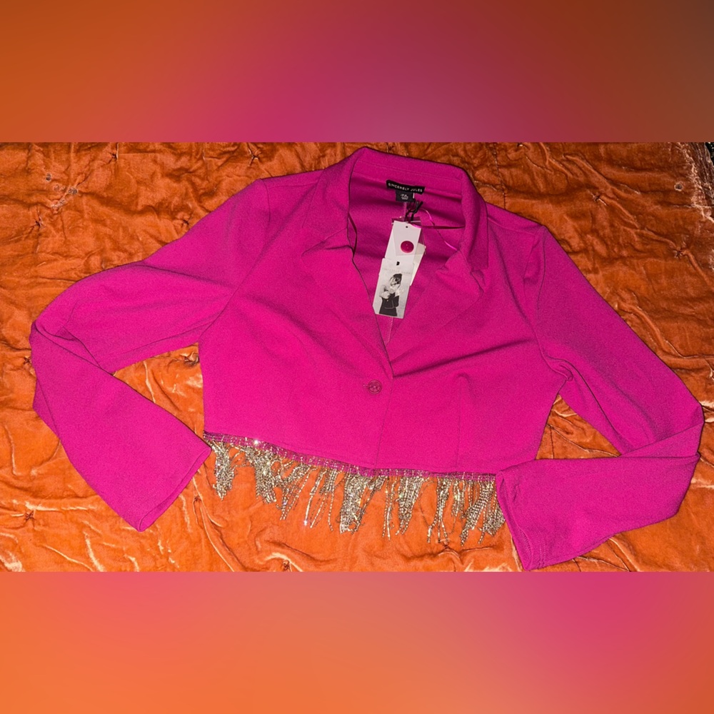 Women’s NWT Sincerely Jules Pink Cropped Blazer w/ Rhinestone Strands
